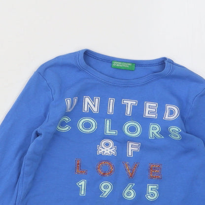 United Colors of Benetton Girls Blue Cotton Basic T-Shirt Size 6-7 Years Round Neck Pullover