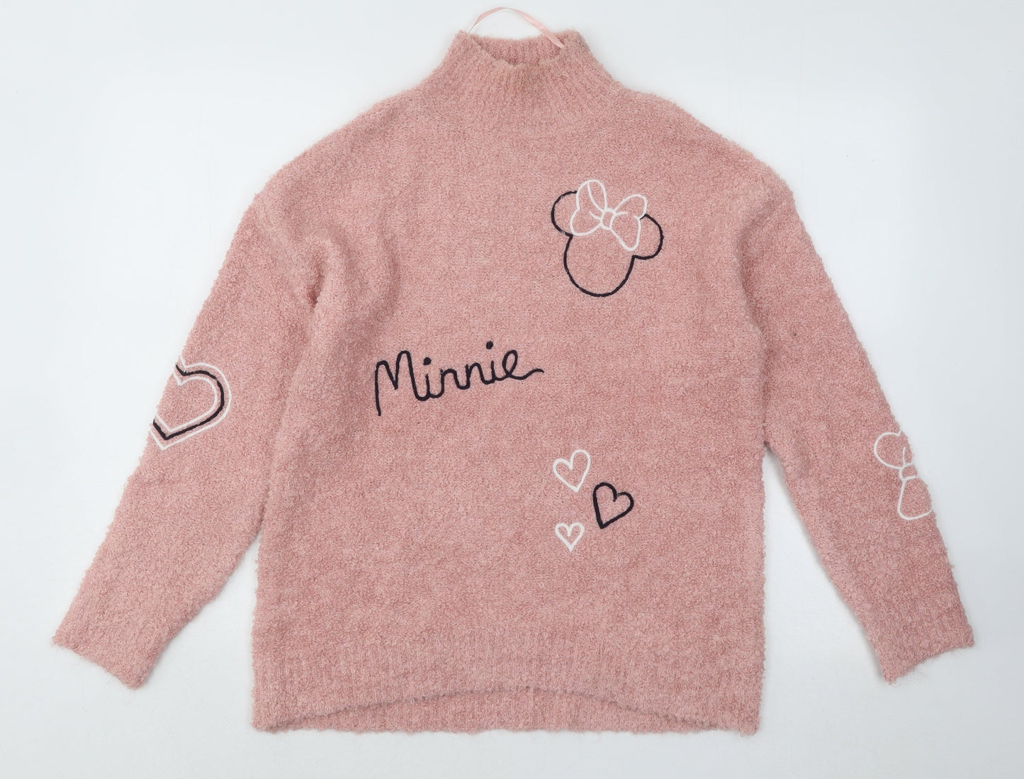 Primark Womens Pink Mock Neck Acrylic Pullover Jumper Size 4 - Minnie Mouse