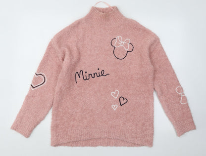 Primark Womens Pink Mock Neck Acrylic Pullover Jumper Size 4 - Minnie Mouse