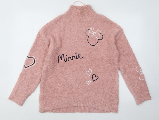 Primark Womens Pink Mock Neck Acrylic Pullover Jumper Size 4 - Minnie Mouse