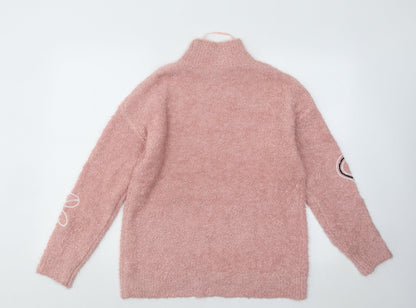 Primark Womens Pink Mock Neck Acrylic Pullover Jumper Size 4 - Minnie Mouse
