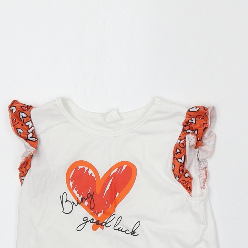 SheIn Girls White Cotton Basic Blouse Size 4 Years Round Neck - Bring Good Luck