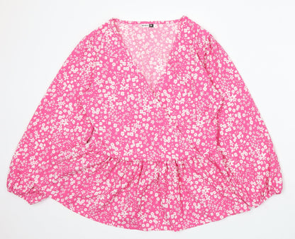 Pep&Co Womens Pink Floral Viscose Basic Blouse Size 12 V-Neck