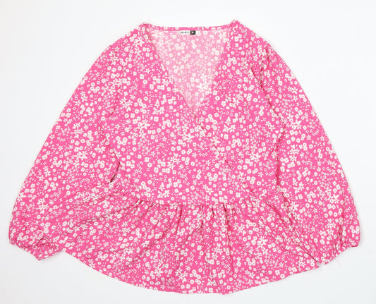Pep&Co Womens Pink Floral Viscose Basic Blouse Size 12 V-Neck