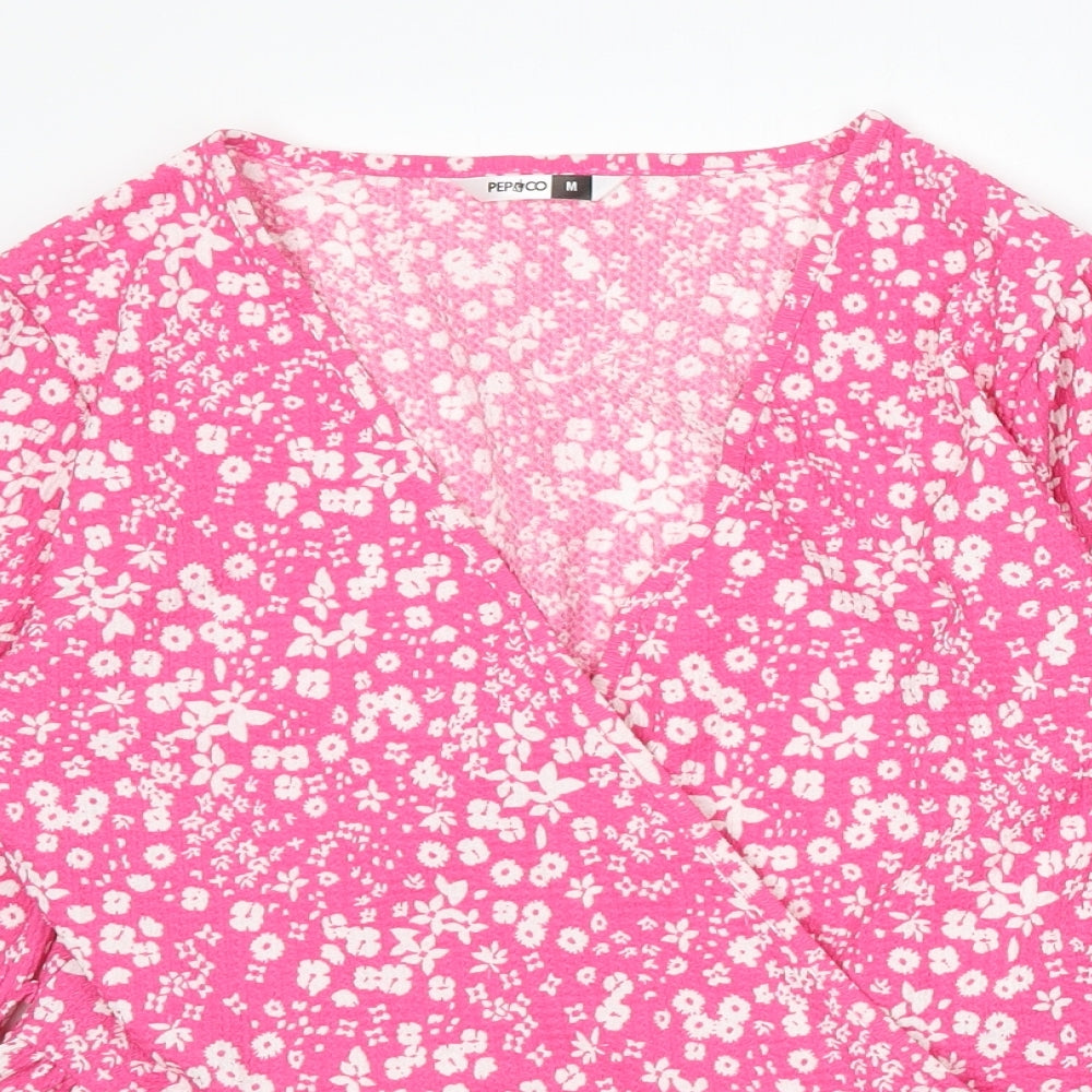 Pep&Co Womens Pink Floral Viscose Basic Blouse Size 12 V-Neck