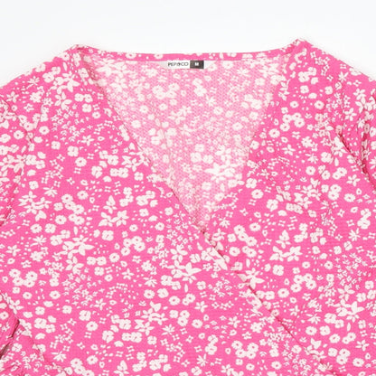 Pep&Co Womens Pink Floral Viscose Basic Blouse Size 12 V-Neck