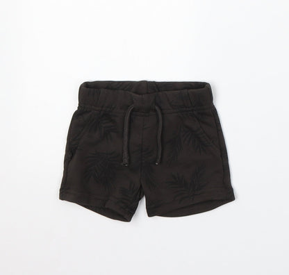 Primark Boys Brown Floral Cotton Cropped Trousers Size 0-3 Months Drawstring - Shorts