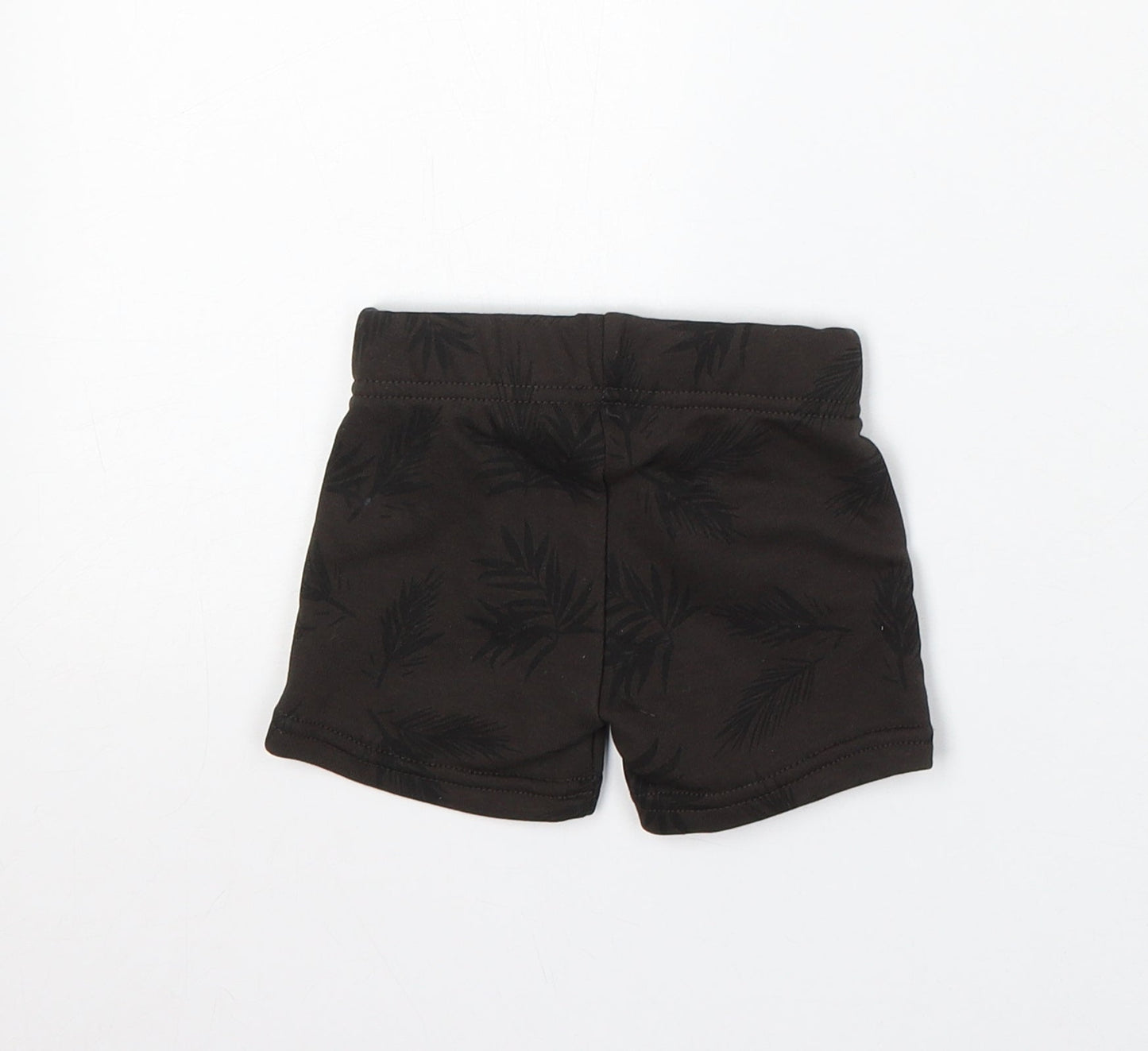 Primark Boys Brown Floral Cotton Cropped Trousers Size 0-3 Months Drawstring - Shorts