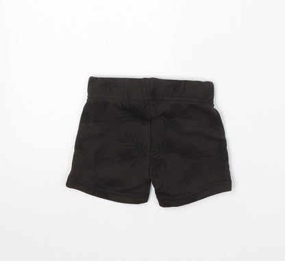 Primark Boys Brown Floral Cotton Cropped Trousers Size 0-3 Months Drawstring - Shorts