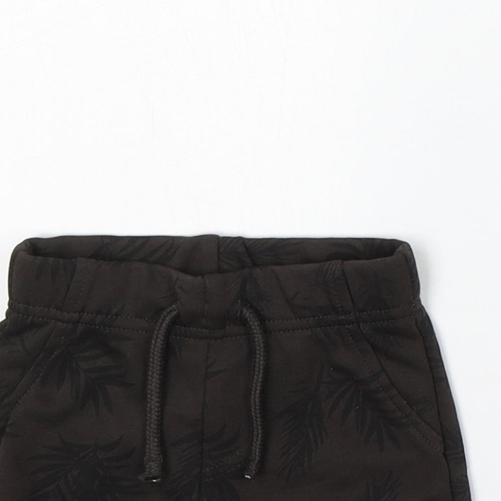 Primark Boys Brown Floral Cotton Cropped Trousers Size 0-3 Months Drawstring - Shorts