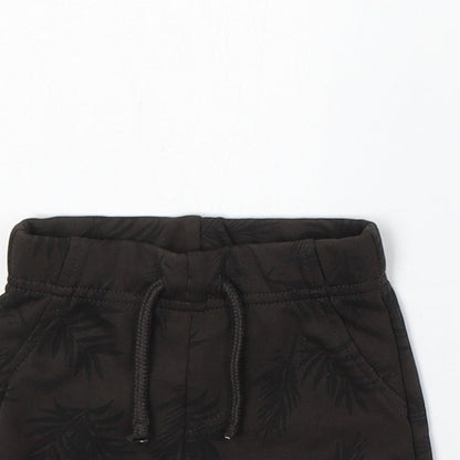 Primark Boys Brown Floral Cotton Cropped Trousers Size 0-3 Months Drawstring - Shorts
