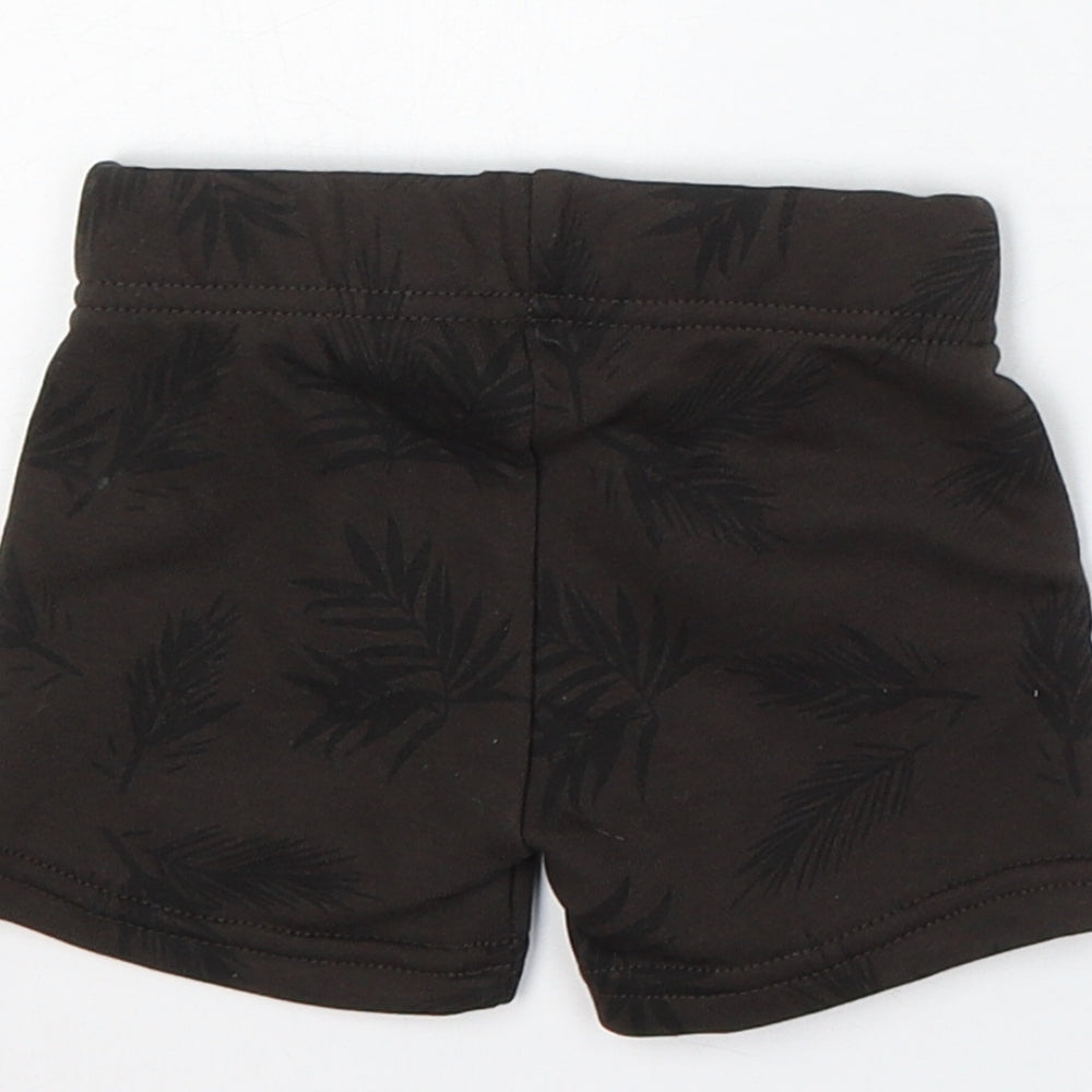 Primark Boys Brown Floral Cotton Cropped Trousers Size 0-3 Months Drawstring - Shorts