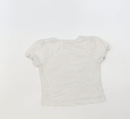 BHS Baby White Floral Cotton Pullover T-Shirt Size 9-12 Months Crew Neck Pullover - Tree And Flowers
