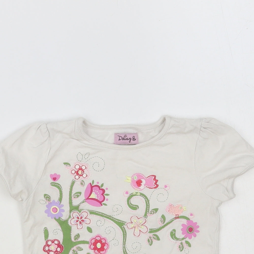 BHS Baby White Floral Cotton Pullover T-Shirt Size 9-12 Months Crew Neck Pullover - Tree And Flowers