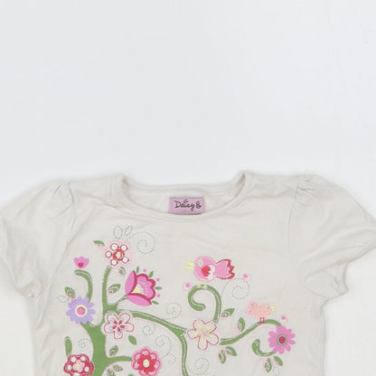 BHS Baby White Floral Cotton Pullover T-Shirt Size 9-12 Months Crew Neck Pullover - Tree And Flowers