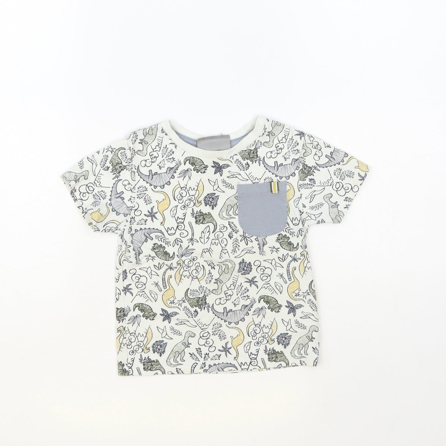 Jarvis Archer Boys White Geometric Cotton Pullover T-Shirt Size 2-3 Years Crew Neck Pullover - Dinosaur Print