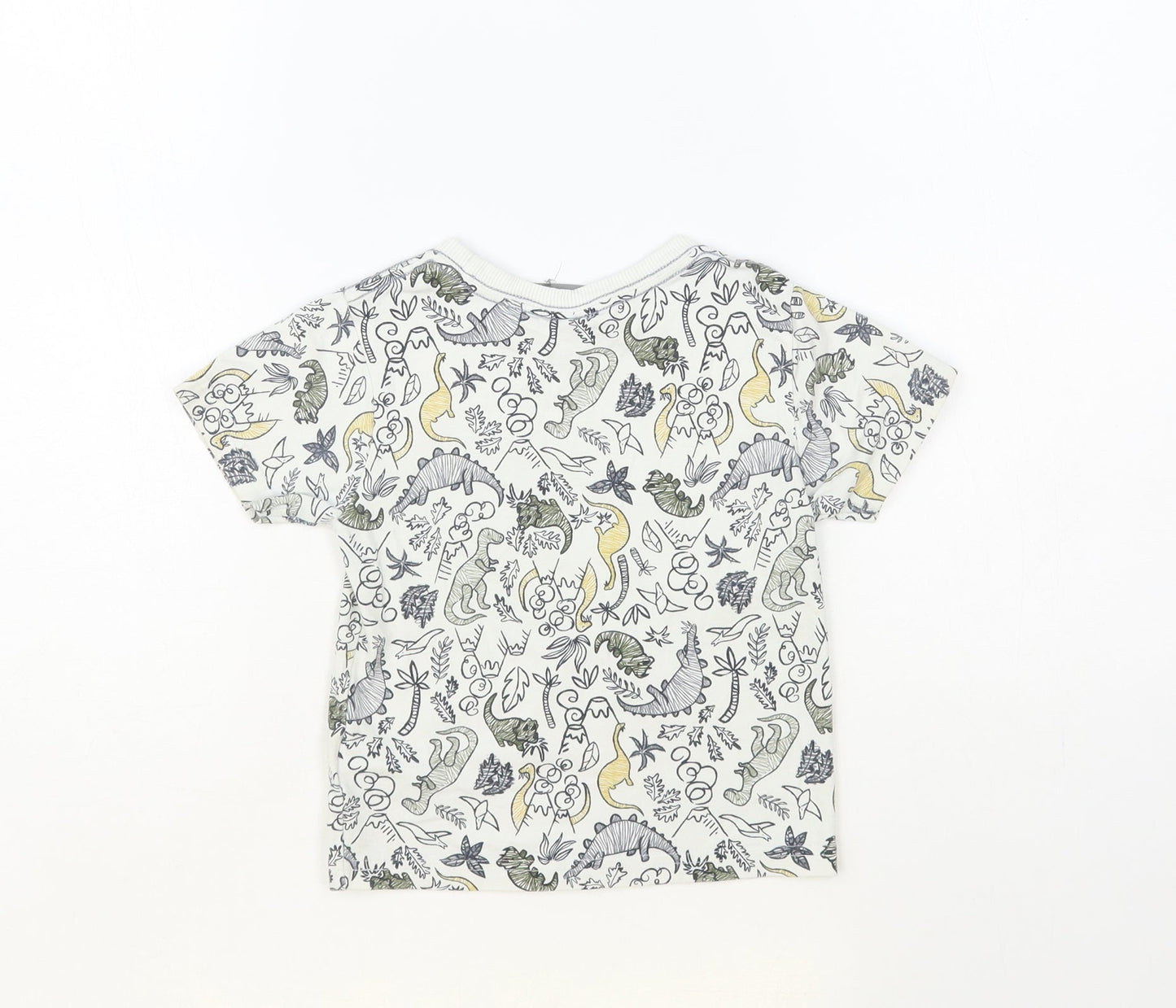 Jarvis Archer Boys White Geometric Cotton Pullover T-Shirt Size 2-3 Years Crew Neck Pullover - Dinosaur Print
