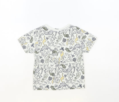 Jarvis Archer Boys White Geometric Cotton Pullover T-Shirt Size 2-3 Years Crew Neck Pullover - Dinosaur Print