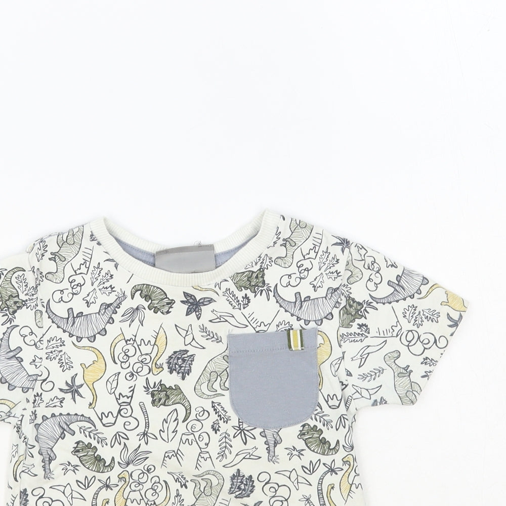 Jarvis Archer Boys White Geometric Cotton Pullover T-Shirt Size 2-3 Years Crew Neck Pullover - Dinosaur Print