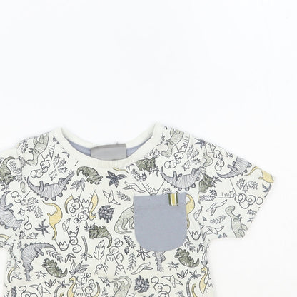 Jarvis Archer Boys White Geometric Cotton Pullover T-Shirt Size 2-3 Years Crew Neck Pullover - Dinosaur Print