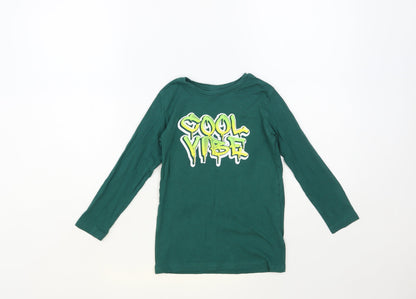 Dunnes Stores Girls Green Cotton Pullover T-Shirt Size 5-6 Years Crew Neck Pullover - Cool Vibe