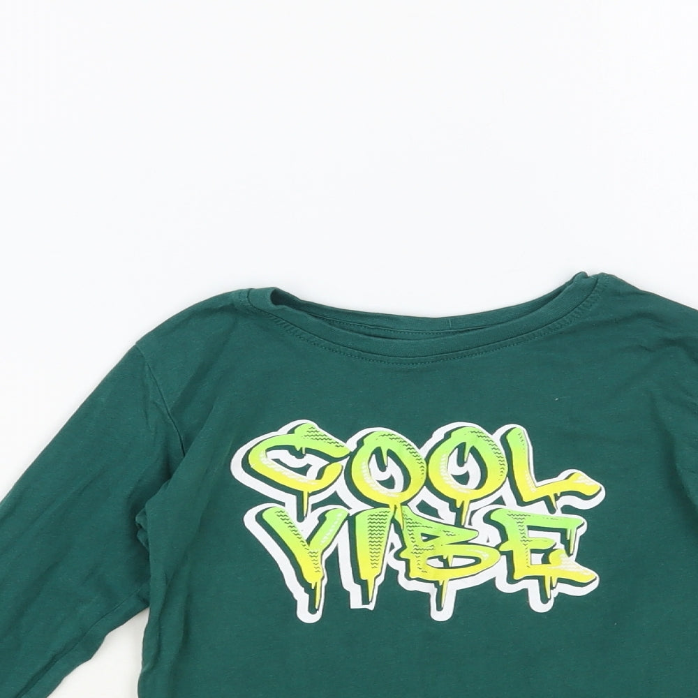 Dunnes Stores Girls Green Cotton Pullover T-Shirt Size 5-6 Years Crew Neck Pullover - Cool Vibe