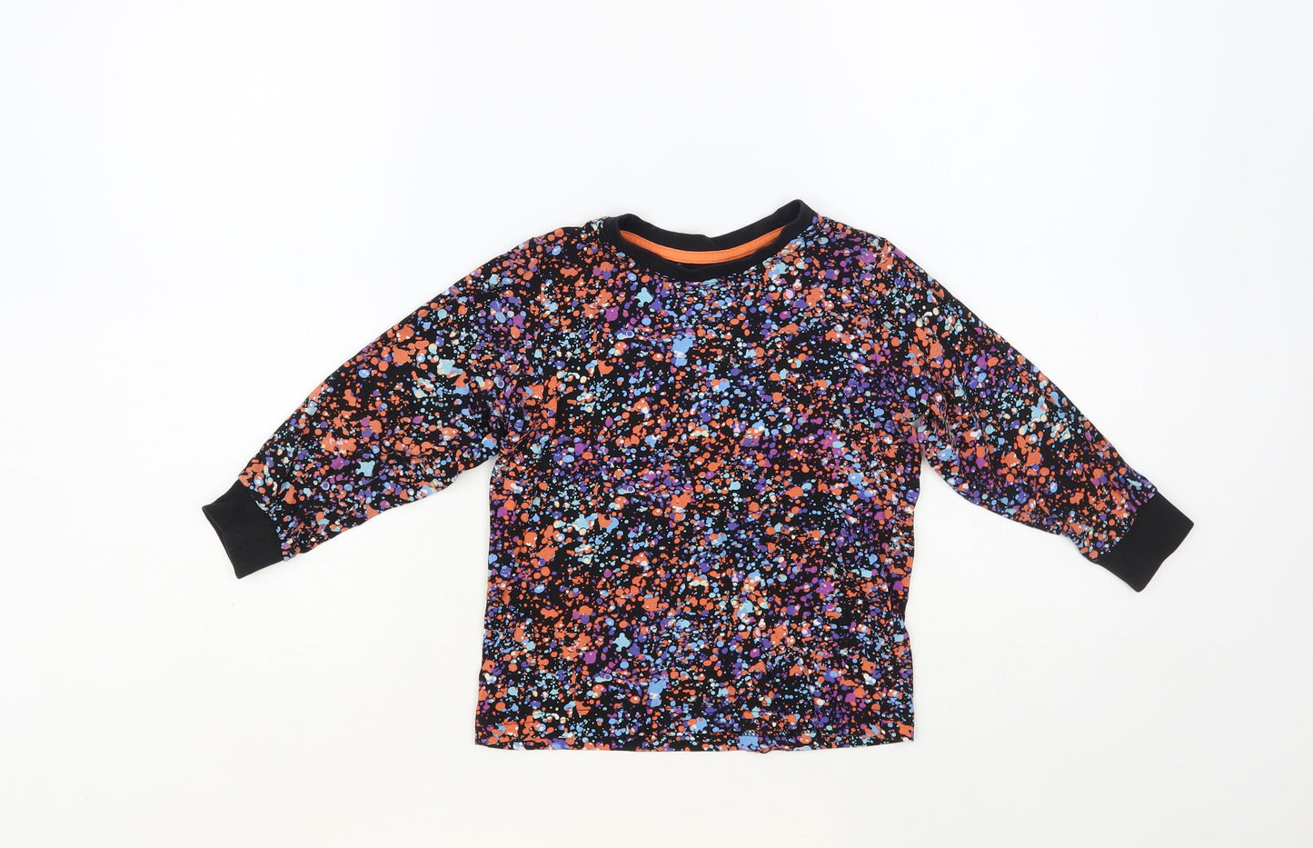 Matalan Girls Black Geometric Cotton Pullover T-Shirt Size 6 Years Crew Neck Pullover