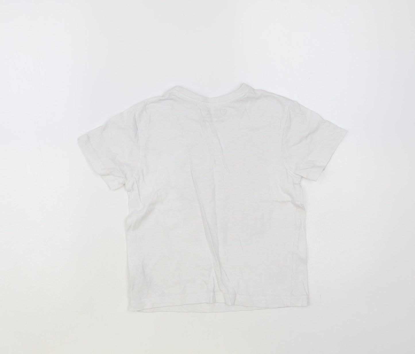 Primark Girls White Cotton Pullover T-Shirt Size 5-6 Years Crew Neck Pullover - Let's Go Play