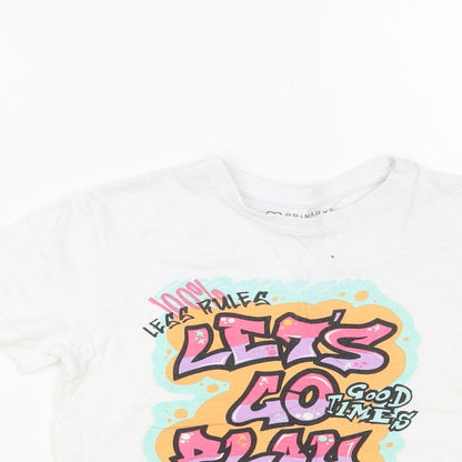 Primark Girls White Cotton Pullover T-Shirt Size 5-6 Years Crew Neck Pullover - Let's Go Play
