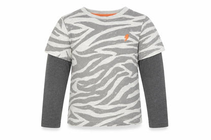 F&F Boys Grey Animal Print Cotton Pullover T-Shirt Size 5-6 Years Crew Neck Pullover - Zebra Print