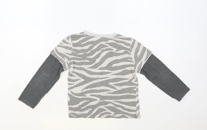 F&F Boys Grey Animal Print Cotton Pullover T-Shirt Size 5-6 Years Crew Neck Pullover - Zebra Print