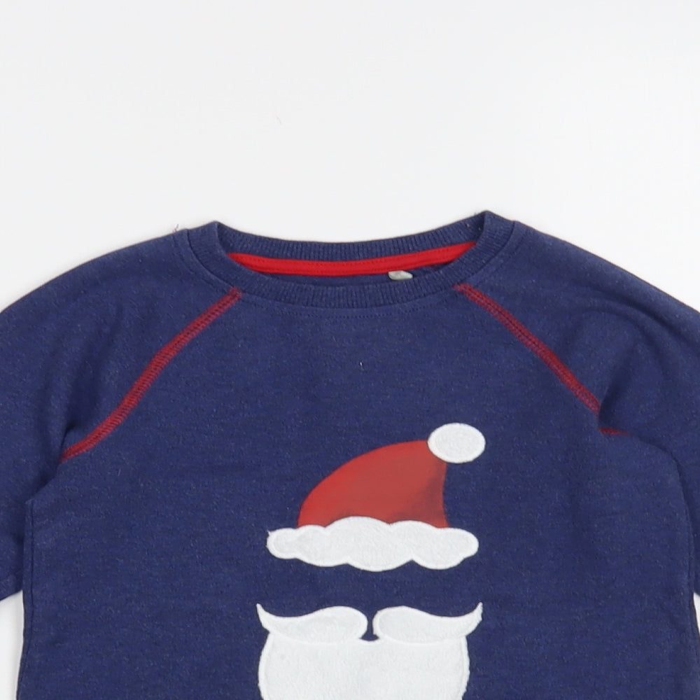 NEXT Boys Blue Cotton Pullover T-Shirt Size 5-6 Years Crew Neck Pullover - Santa