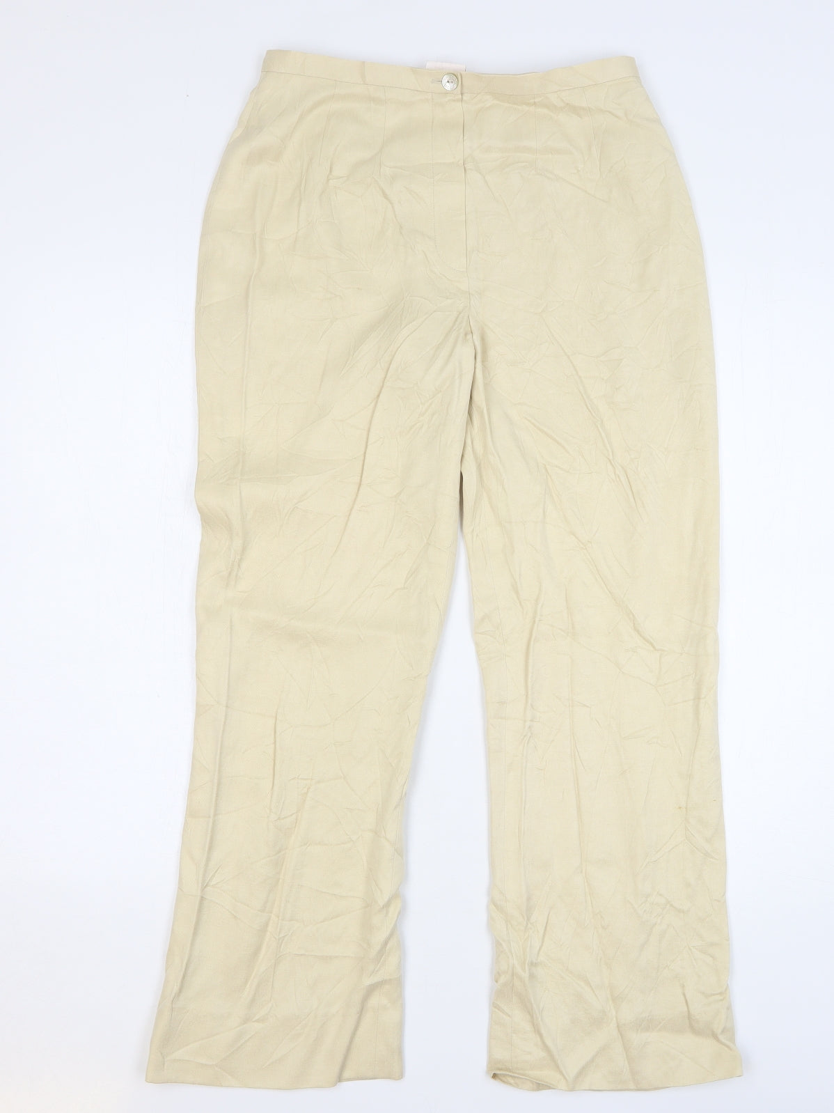 Country Casuals Womens Beige Cupro Trousers Size 12 L29 in Regular Button