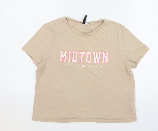 Womens UK Size M H&M Beige Cropped T-Shirt