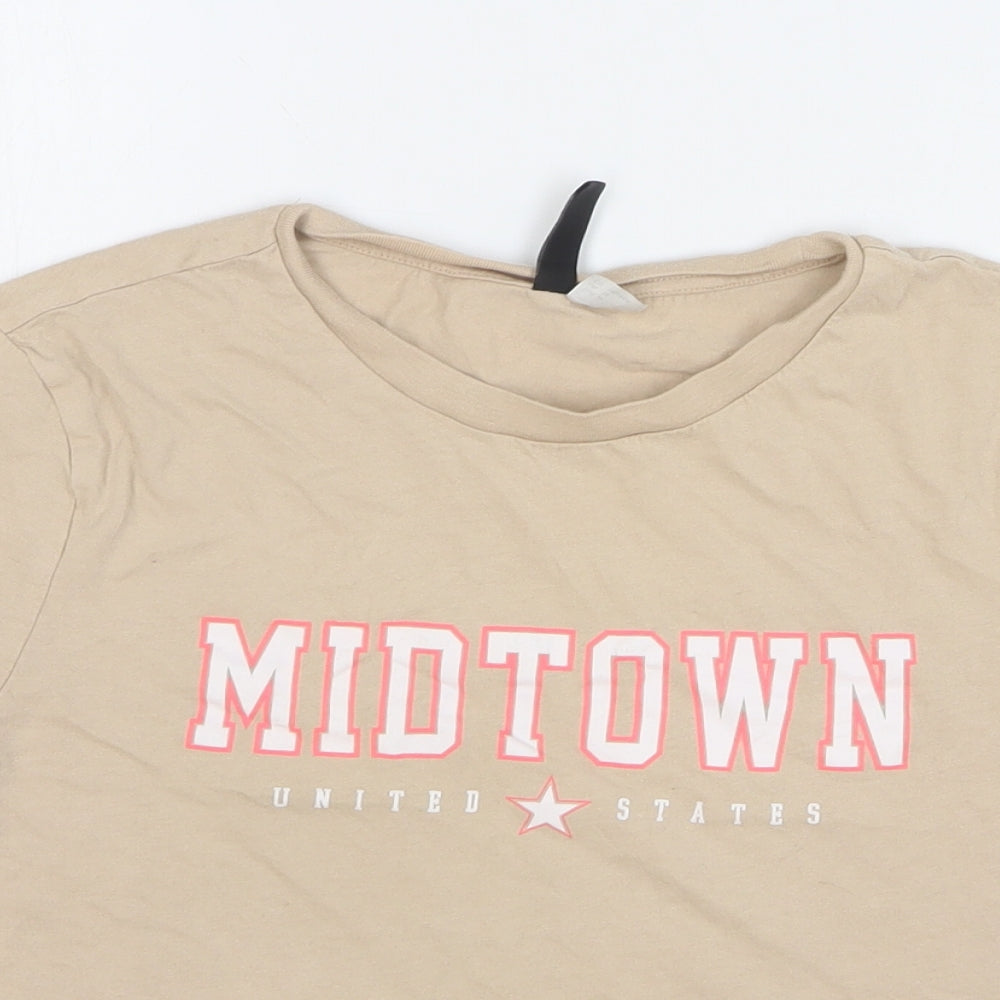 Womens UK Size M H&M Beige Cropped T-Shirt