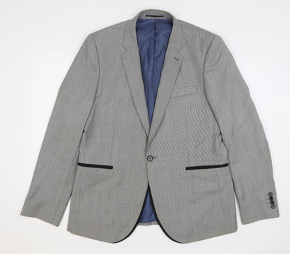 Topman Mens Grey Geometric Wool Jacket Blazer Size 42