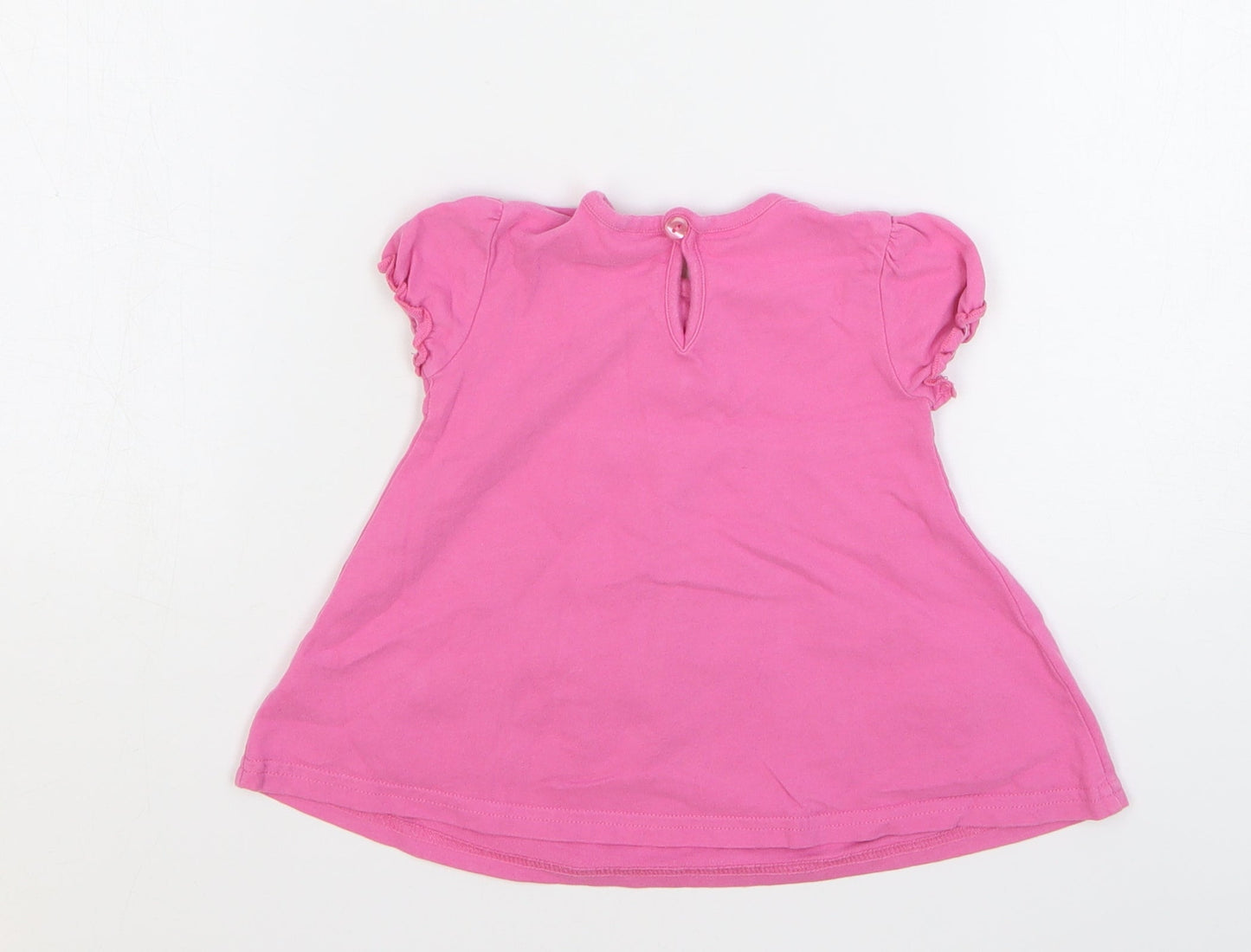 NEXT Girls Pink Geometric Cotton A-Line Size 3-6 Months Round Neck Button - Cat