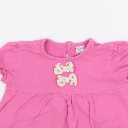 NEXT Girls Pink Geometric Cotton A-Line Size 3-6 Months Round Neck Button - Cat