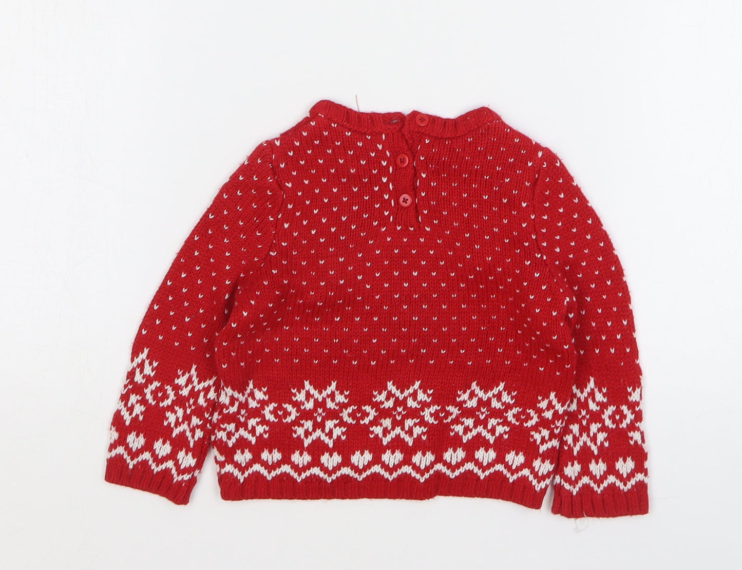 LC Waikiki Boys Red Fair Isle Acrylic Pullover Jumper Size 6-9 Months Button - Christmas Reindeer