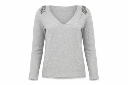 D.D. Style Womens Grey V-Neck Viscose Pullover Jumper Size L