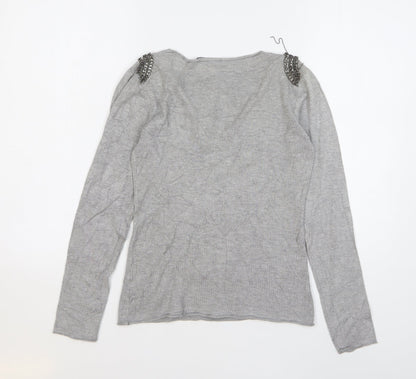 D.D. Style Womens Grey V-Neck Viscose Pullover Jumper Size L