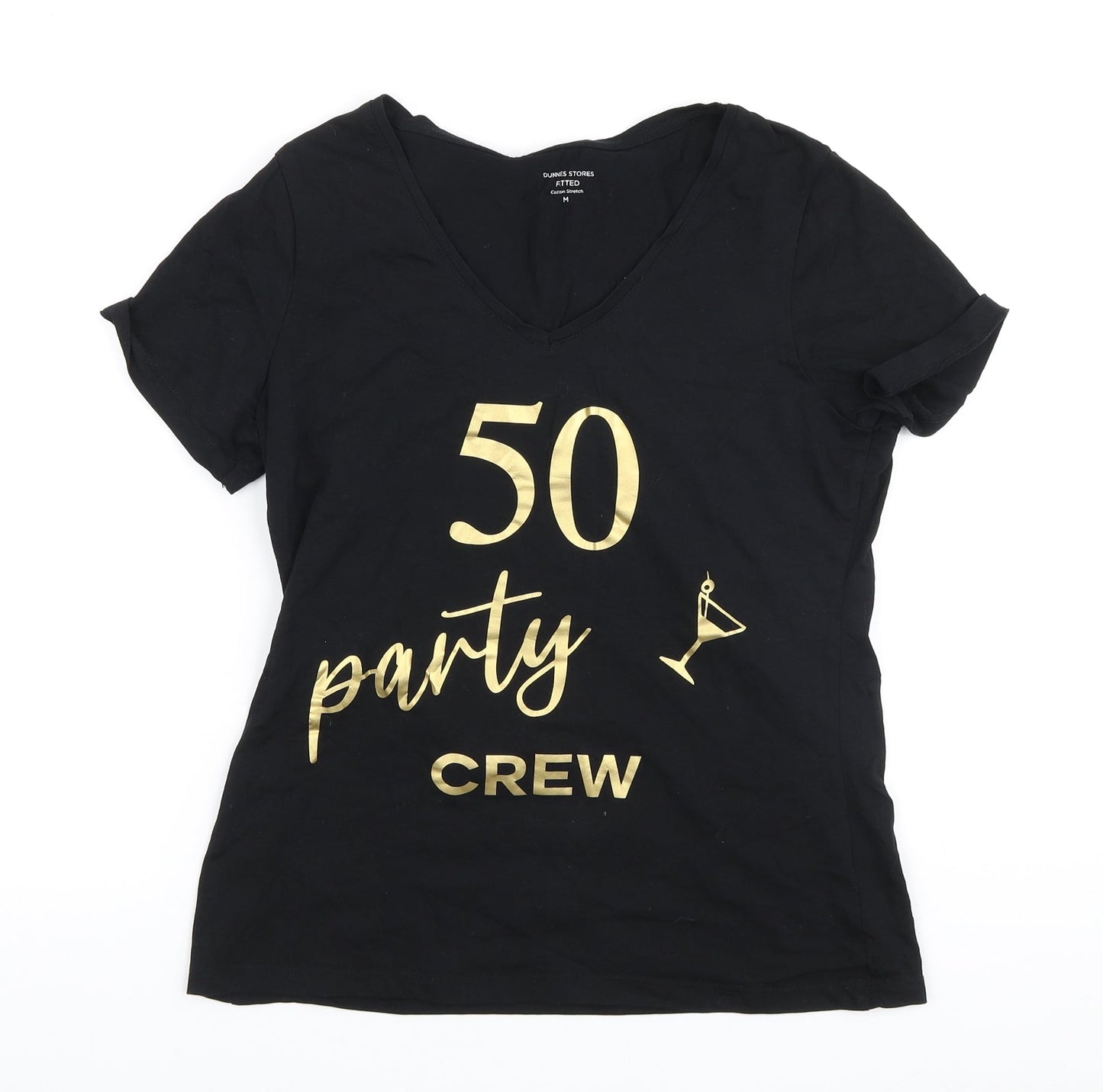 Dunnes Stores Womens Black Cotton Basic T-Shirt Size M Round Neck - 50 party crew