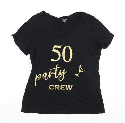 Dunnes Stores Womens Black Cotton Basic T-Shirt Size M Round Neck - 50 party crew