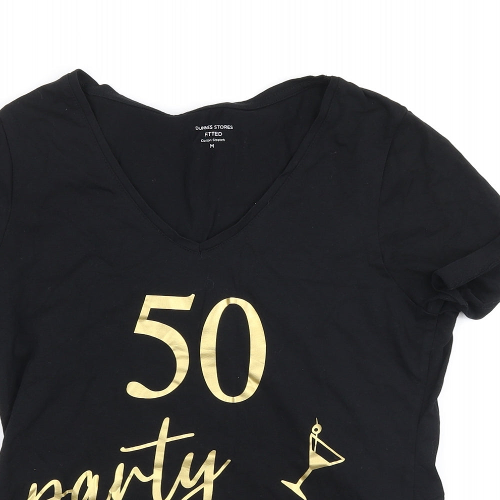 Dunnes Stores Womens Black Cotton Basic T-Shirt Size M Round Neck - 50 party crew