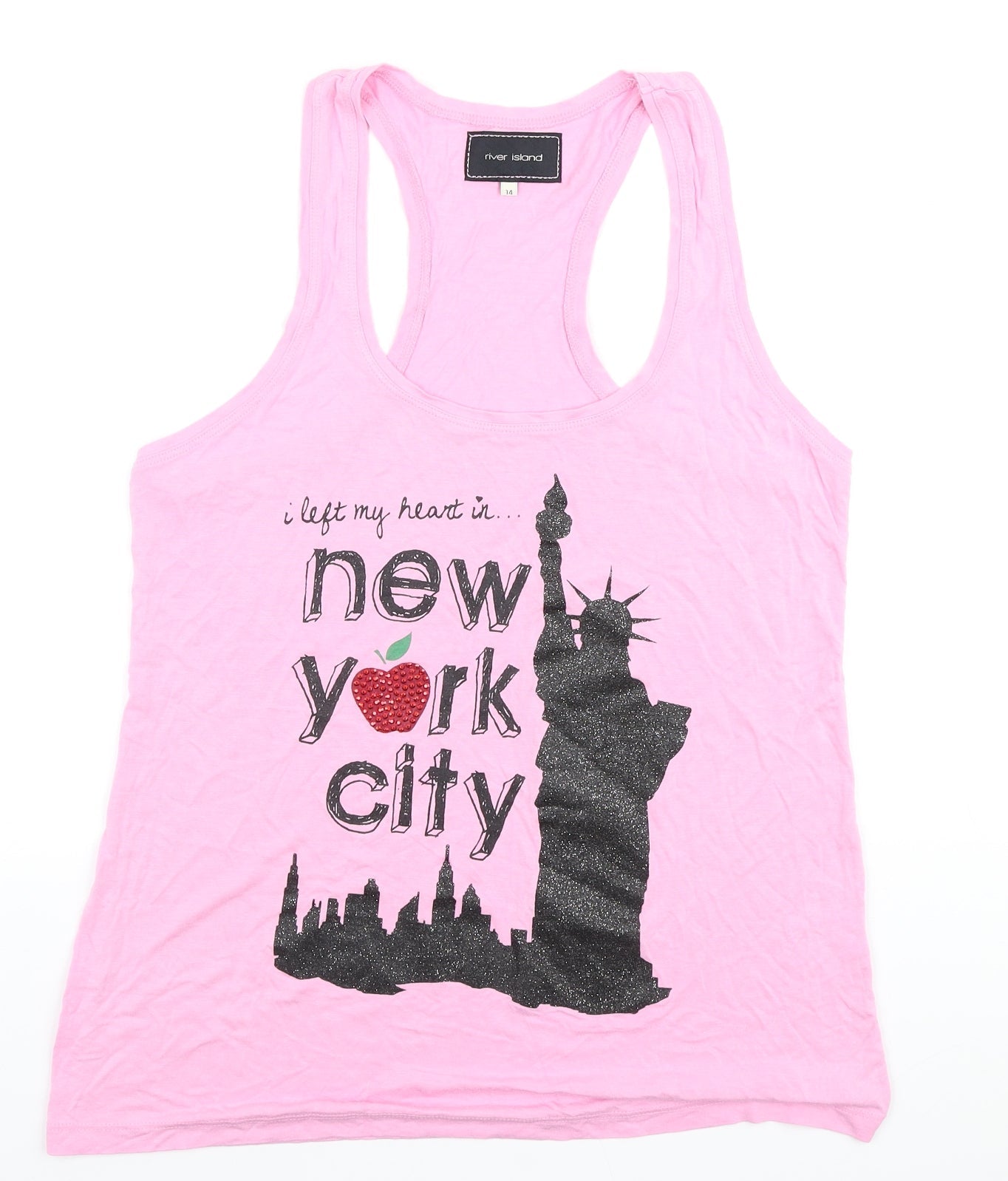Womens UK Size 14 River Island Pink Basic Tank