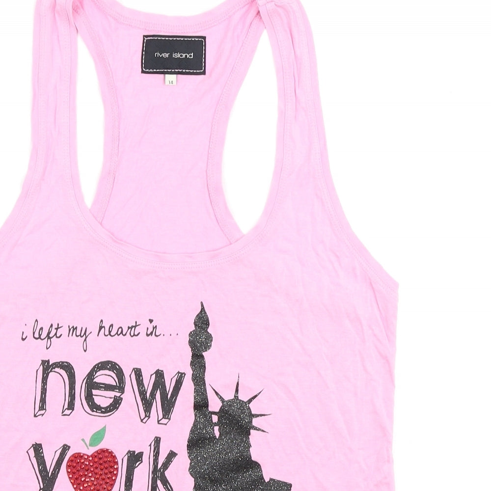 Womens UK Size 14 River Island Pink Basic Tank