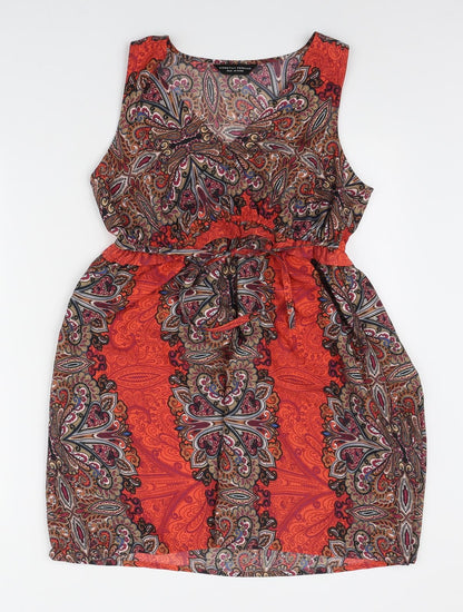 Dorothy Perkins Womens Red Paisley Polyester Mini Size 12 V-Neck