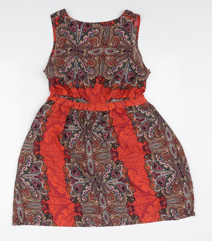 Dorothy Perkins Womens Red Paisley Polyester Mini Size 12 V-Neck