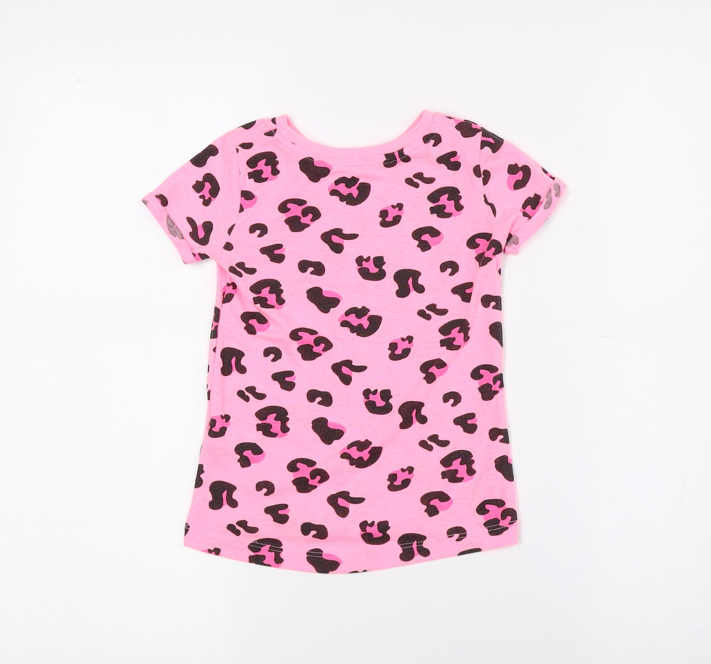 Saint Bernard Girls Pink Animal Print Polyester Basic T-Shirt Size 4 Years Round Neck - Cheetah Print