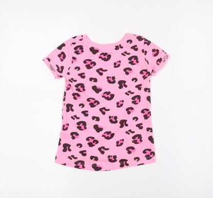 Saint Bernard Girls Pink Animal Print Polyester Basic T-Shirt Size 4 Years Round Neck - Cheetah Print